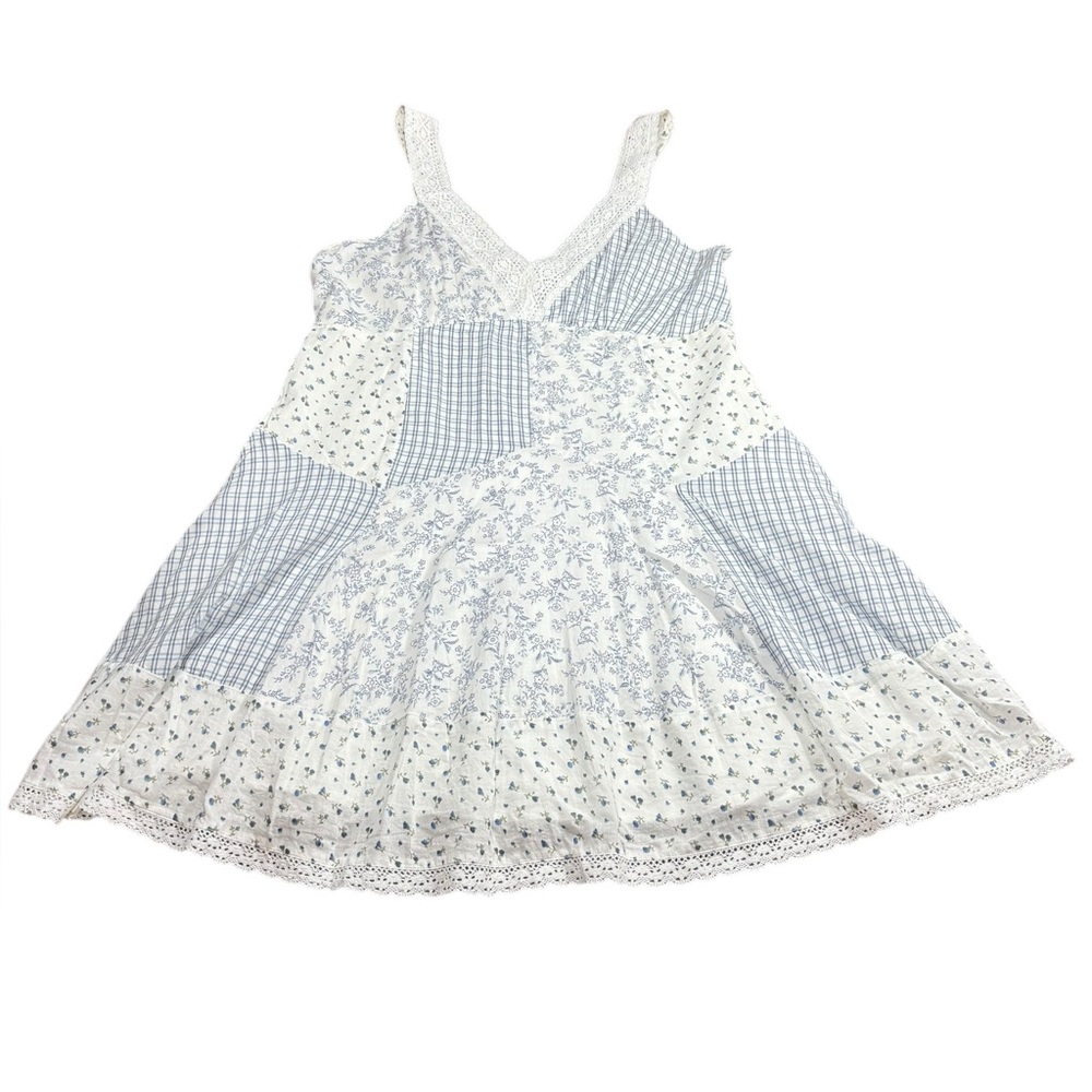 American Eagle AE Lace Inset Mini Dress Blue White Patchwork Womens Size Large - Picture 2 of 15